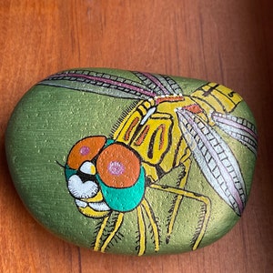 Metallic Dragonfly Painted Rock SEALED with shimmering wings