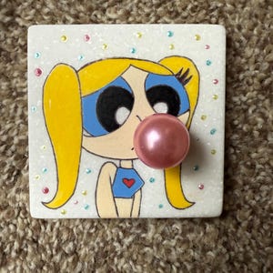Bubbles Powerpuff Girl Painted Rock SEALED 3D bubble
