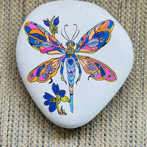 Whimsical Dragonfly Painted Rock SEALED garden painted rocks