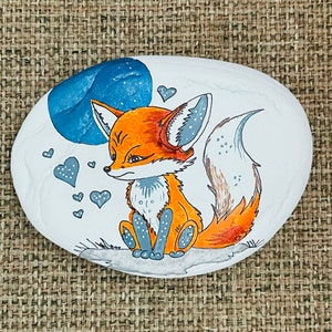 Fox and Moon painted rock SEALED painted rocks