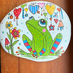 In love with frogs painted rock SEALED