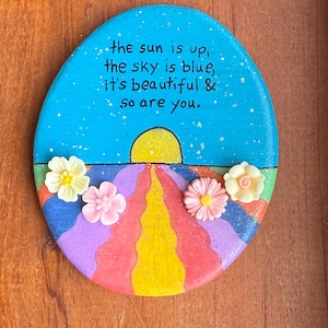 Dear Prudence painted rock SEALED 3D flowers