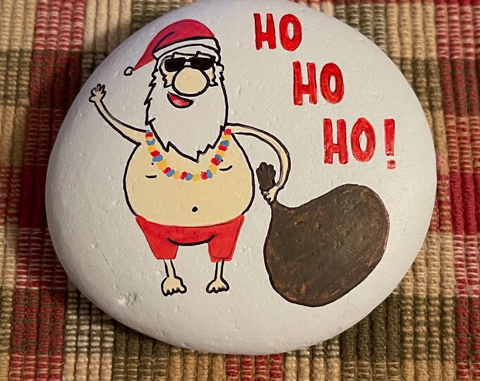 Santa Rocks Santa Claus Painted Rock - at the Beach ! Christmas Painted Rocks ...