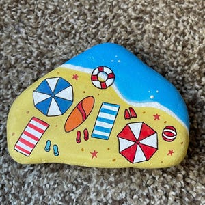 Beach Painted Rock - View from above SEALED painted rocks