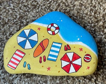 Beach Painted Rock - View from above SEALED painted rocks