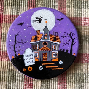 Haunted House painted rock SEALED Santorini round rock