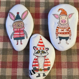 Winter Animals painted rocks ONLY 8 dollars each! SEALED
