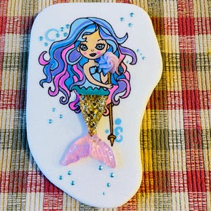 Adorable Mermaid Painted Rock SEALED 3D tail and purple swirl