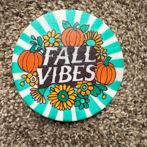 Fall vibes flowers and pumpkins painted rock SEALED
