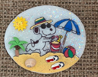 Summer Dog painted rock SEALED fun times at the beach! 3D