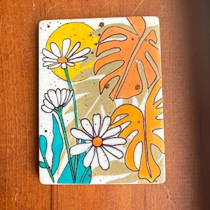Boho leaves, flowers and sun painted rock SEALED