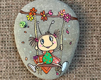 Swinging Summer Ladybird Painted Rock SEALED Ladybug Art 3D