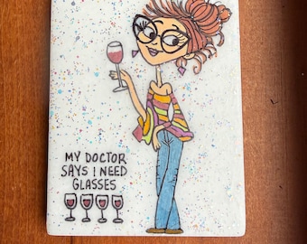 Whimsical Wine Drinker Painted Rock SEALED I need glasses