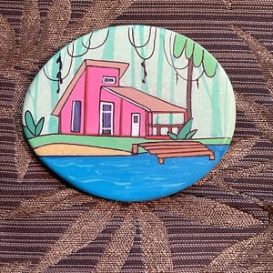 Cabin at the lake painted rock SEALED