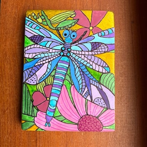 Colorful Dragonfly Painted Rock SEALED garden painted rocks