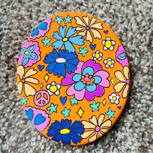 Flower Power painted rock SEALED Santorini rock