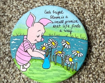 Piglet painted rock SEALED bright blooms