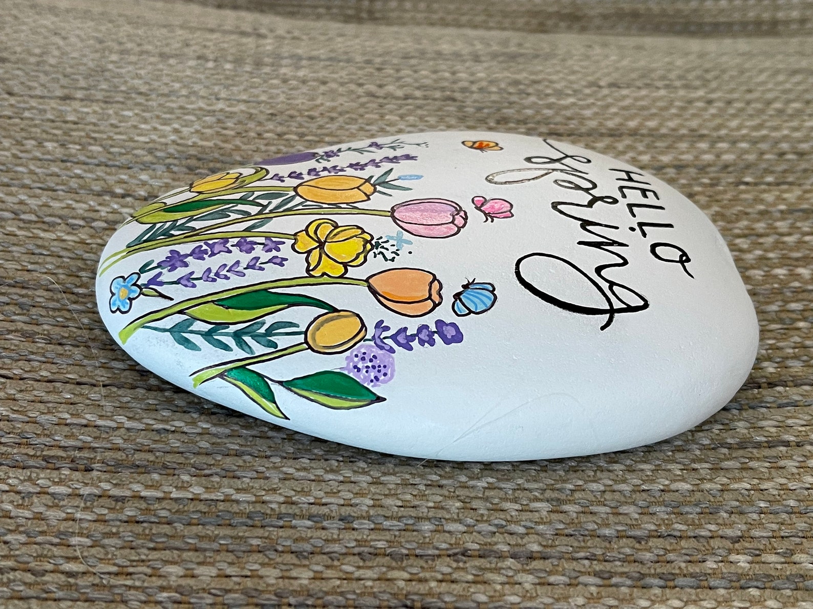 Springtime Painted Rocks Hello Spring Painted Rock - SEALED Garden Painted Rocks - Etsy