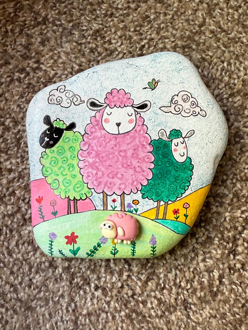 Whimsical Sheep Painted Rock SEALED 3D Baby Sheep - Etsy