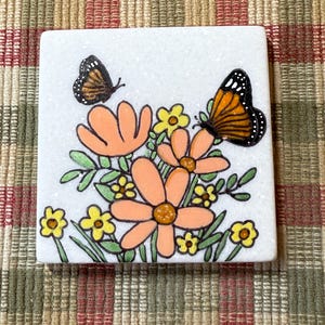 Monarch Butterflies and flowers Painted Rock - SEALED