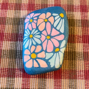 Pastel boho flowers painted rock SEALED
