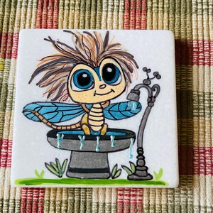 Whimsical Dragonfly painted rock SEALED soaking his feet