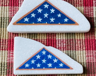 American flag memorial painted rock on Santorini SEALED only 5 dollars each