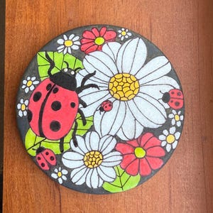 Ladybugs on flowers Painted Rock SEALED