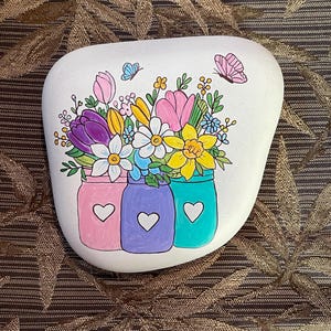 Jars of Spring Flowers Painted Rock SEALED