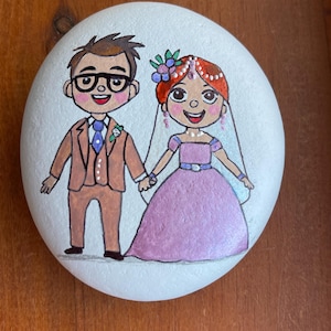 Cute wedding couple painted rock SEALED