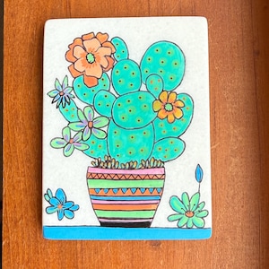 Potted Cactus painted rock SEALED