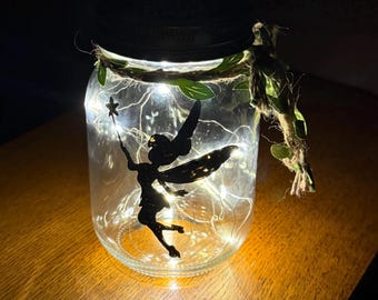 LIGHT UP!  Magical Fairy Silhouette Hand painted mason jar SEALED