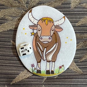 Whimsical Cow Painted Rock SEALED 3D milk carton