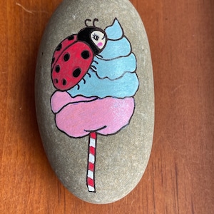 Quirky Ladybug Painted Rock on cotton candy SEALED