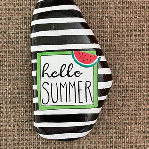 Hello Summer painted rock SEALED striped