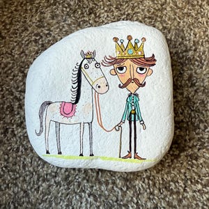 Quirky king and horse painted rock SEALED