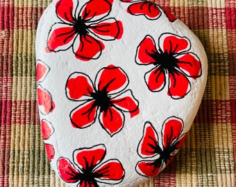 Boho Poppies painted rock SEALED in continuous pattern