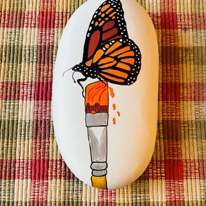 Monarch Butterfly painted rock SEALED