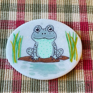 Fun Scandinavian frog painted rock SEALED on a lily pad Santorini