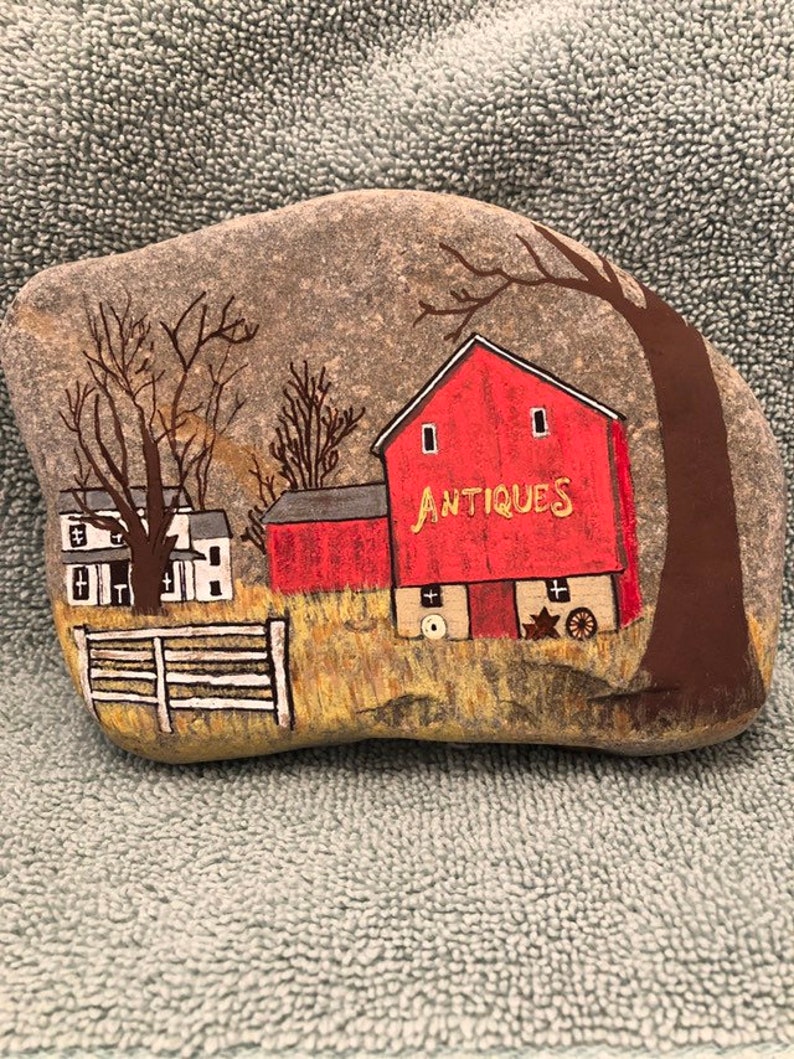 Red Barn Antiques Painted Rock Etsy