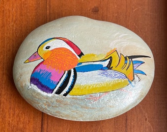 Colorful Wood Duck Painted Rock SEALED