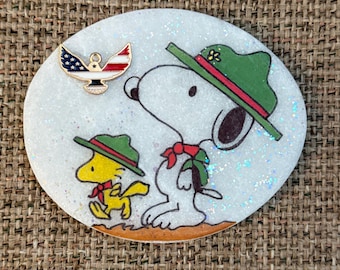 Beagle Scout Cartoon Dog and bird painted rock SEALED 3D Eagle glittery