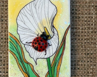 3D Ladybug on flower Painted Rock SEALED