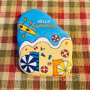 Hello Summer Beach Painted Rock - View from above SEALED