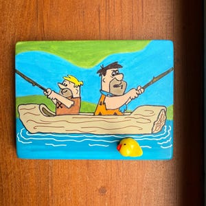 Fred and Barney Painted Rock SEALED fishing ! 3D Duck