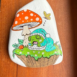 Whimsical Sleeping Frog painted rock SEALED