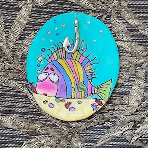 Quirky Fish Painted Rock SEALED 3D fishhook