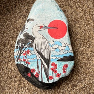 Stork bird painted rock - SEALED painted rocks