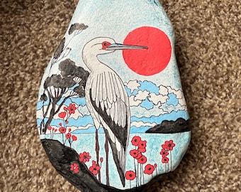 Stork bird painted rock - SEALED painted rocks