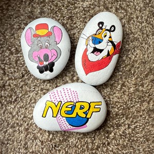 Fun Retro and current Painted Rocks SEALED Set of 3!